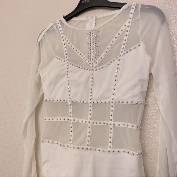 WEISSMAN Elite Dance Costume solo white caged mesh leotard Intention MT10574 LC - Picture 4 of 14